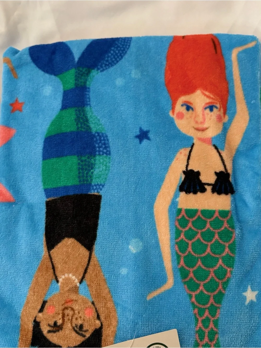 Mainstays Mermaid Print Beach Towel in Light Blue with Multicolor Tails